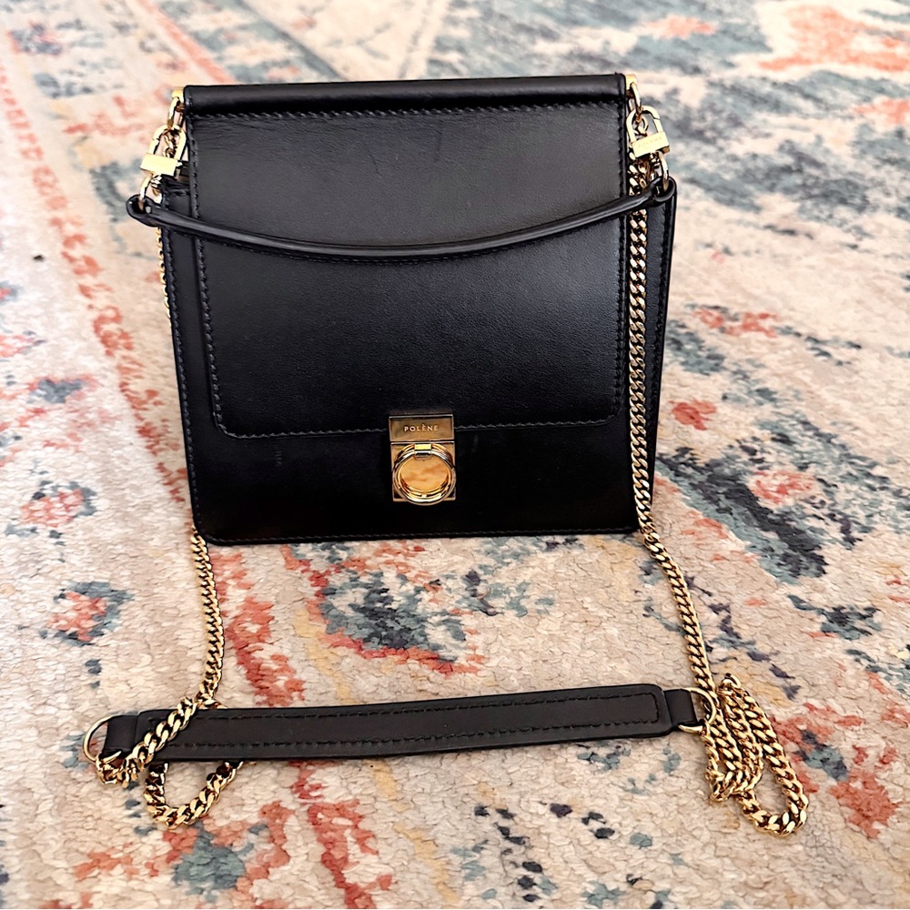 SOLD ❤️polene Numéro Sept Mini smooth leather chain crossbody top handle bl - Picture 6 of 17